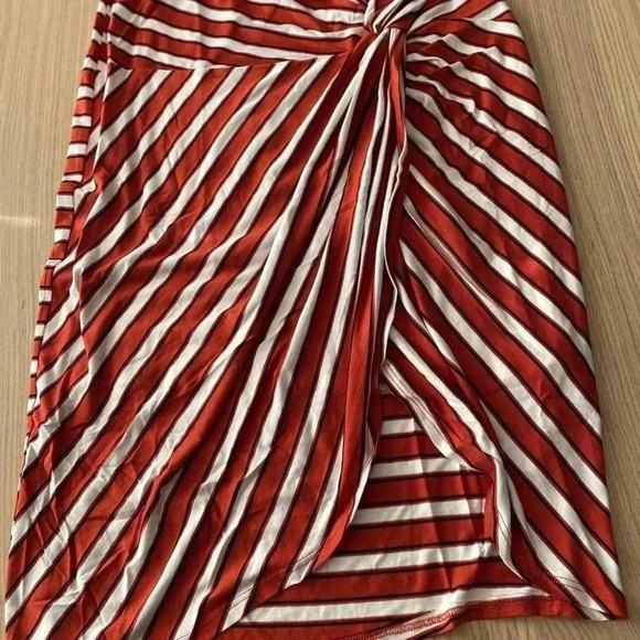 🆕Rust & White Stripe Knot-Front Pencil Skirt L🆕 - Picture 8 of 11